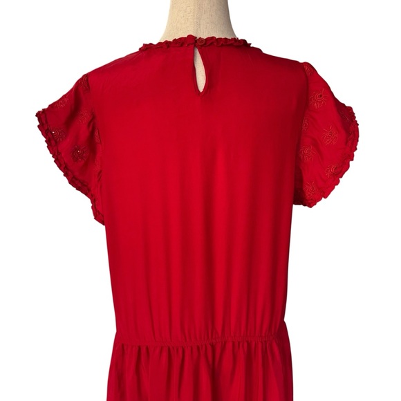 The Great. Moonlight Embroidered Red Silk Midi Dress sz 2 Medium - Picture 9 of 13